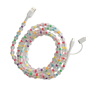 Cargadores de teléfono con cuentas 2 en 1 creativos DIY, Cable multicolor transparente Pastel perla con cuentas, Cable USB de datos, blindaje trenzado de 12 meses - Product Image 1