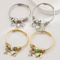 Bracelet pour femme Panjiadora, tendance mode polyvalente, en acier inoxydable, perles, amour, cerises, feuilles, cœur, diamant, cadeau