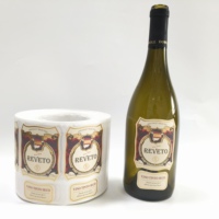 Etiquetas de papel adhesivas impermeables fuertes personalizadas para botellas de vino y whisky, lámina dorada en relieve, protección UV permanente para bebidas