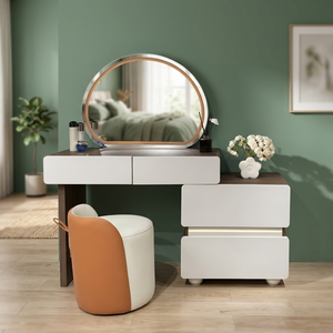 Modern Makeup Vanity <b>Table</b> With Lighted <b>Mirror</b> Storage Desk For Bedroom Furniture - Product Image 4
