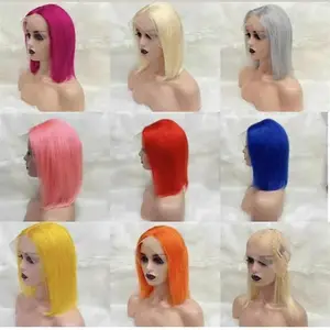 Highknight Wholesale 13X4 Lace Front Wig Human Hair Brazilian Yellow Orange Blonde Pink Red Blue Green Grey Colored Short Bob
