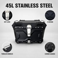Boîte à bagages arrière pour moto en acier inoxydable modèle X 45L, vente en gros d'usine, boîte de rangement étanche pour les voyages