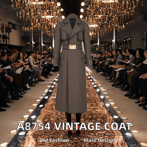 Migugarment Parkas de viento de manga larga a cuadros Vintage ecológicas de alta calidad para mujer cinturón de solapa hasta la rodilla forro de poliéster - Product Image 2