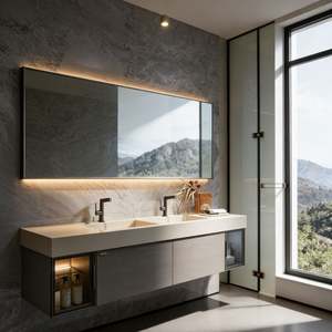 BALOM Modern Minimalist <b>Bathroom</b> Vanity Set MDF Waterproof Material Wall Mounted Basin Cabinet with LED Mirror for Apartment - Product Image 6