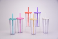 24OZ Kunststoff becher Wieder verwendbare Blase BOBA Tee tassen Doppelwandige Kunststoff-Trinkwasser flasche mit Stroh Custom Tumbler