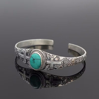 Vintage sculpté Turquoise Bracelet Boho croix réglable Bracelet en argent bohème garniture oiseau grands bracelets manchette bijoux pour hommes