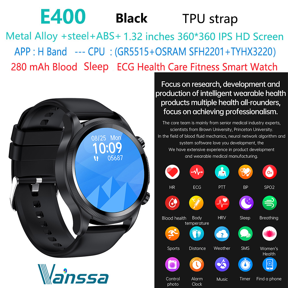 Noir TPU Bracelet de montre E400-ECG-health-smartwatch-smart-watch