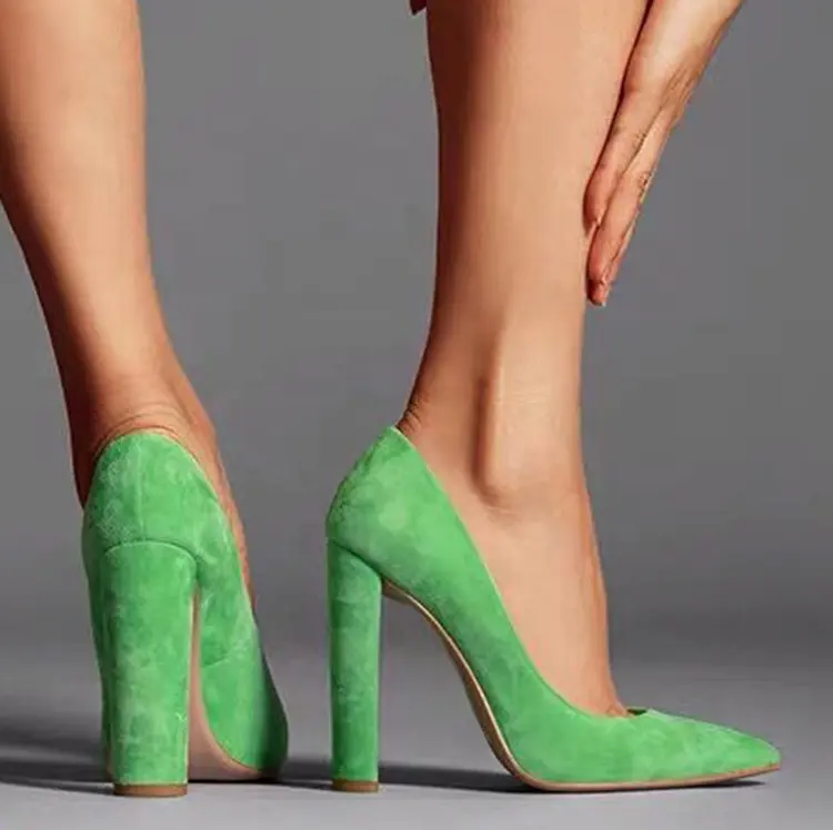 Autumn office heels female pointed frosted candy color green high heels shallow mouth thick heel women's shoes