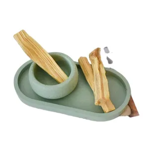 UOBOBO cemento meditando retro Salvia verde nórdico placa ovalada palo santo Salvia juego de bandeja de manchas