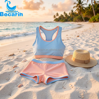 Maillot de bain deux pièces pour femmes, coloré, style sport, débardeur à col en U, short de bain pour le surf