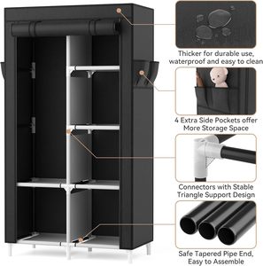 Cloth Cabinet Assembly Non-woven Dust-proof Storage <b>Wardrobe</b> Hanging Hanger Aluminum Frame Dormitory Combination Folding 4-Tier - Product Image 4