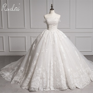 Ruolai ZW05100 magnifique <span class=keywords><strong>robe</strong></span> <span class=keywords><strong>de</strong></span> bal en dentelle sans bretelles appliques <span class=keywords><strong>robe</strong></span> <span class=keywords><strong>de</strong></span> <span class=keywords><strong>mariée</strong></span> à lacets - Product Image 1