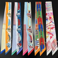 Foulard en twill effet soie, bandanas, foulard de cou, rubans pour sac à poignée longue à motifs, foulard pour cheveux, foulards de tête pour femmes, foulard de poignée