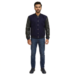 2025 Latest Design Stand Collar Front 100% Cotton Sustainable Varsity Bomber <b>Jacket</b> Letterman College Plus Size <b>Baseball</b> ODM - Product Image 1