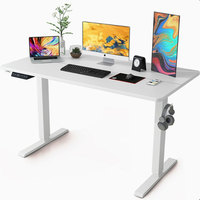Bureau debout électrique ergonomique réglable avec cadre en acier inoxydable, plateau en bois, design moderne en forme de L, 2 poches de rangement latérales pour