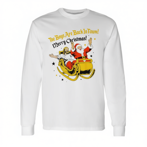Camiseta de manga larga navideña The Boys Are Back In Town, unisex para adultos, cuello redondo, estampada con serigrafía, camiseta promocional - Product Image 3