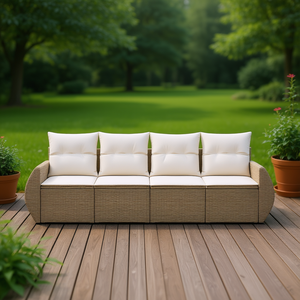 Conjunto de Sofá de Jardín de Ratán Beige de 4 Plazas, Diseño Contemporáneo para Exteriores - Product Image 2