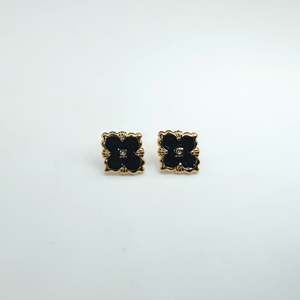 Fashion <b>Stud</b> <b>Earrings</b> 316L Stainless Steel PVD Gold Plating Black Enamel With <b>Crystal</b> Center Elegant Design For Women - Product Image 1