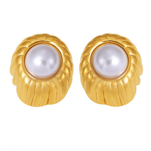 Fashion <strong>Jewelry</strong> Earings High Quality 18K Gold Plated Pearl Stud Earrings with Bead Threads Waterproof <strong>Jewelry</strong> for Women Trendy - Product Image 6