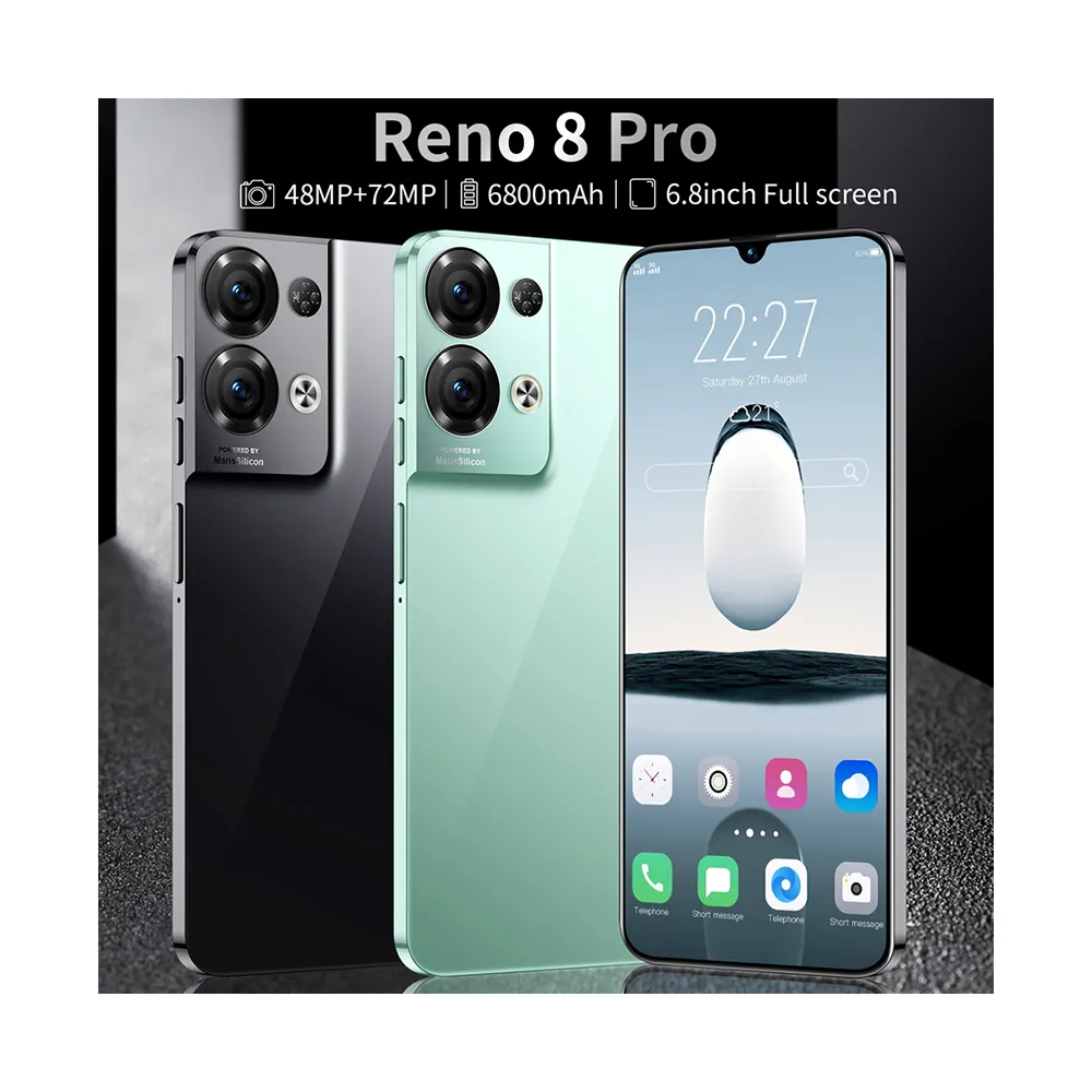 Yeni akıllı telefon Reno 8 Pro orijinal 5G 8 + 256GB 48MP + 72MP 6800mAh Android 12 yüz kilidini popüler cep telefonu