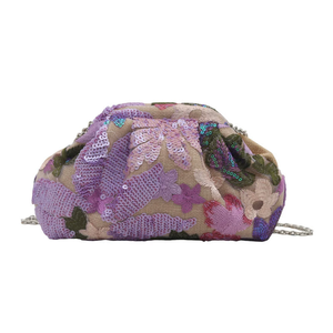 Women's Classic Elegant Casual Fashion Floral Pattern <strong>Sparkling</strong> Sequins Evening Clutch <strong>Bag</strong> with Chain Strap - Product Image 1