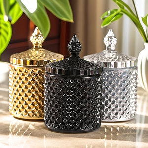 ภาชนะแก้วฝ้าสีดำและสีทองสำหรับใส่เทียน ขนาดกลาง ขวดแบบด้านพร้อมฝา สำหรับทำเทียน - Product Image 6