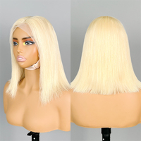 Perruques brésiliennes courtes et droites en cheveux humains, blondes 613, avec dentelle frontale complète HD 4x4 13x4, perruque bob droite