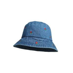 Cappello da Pescatore in Denim Lavato all'Ingrosso, Cappello Divertente per Feste all'Aperto e Viaggi con Ricamo di Piccole Bacche - Product Image 5