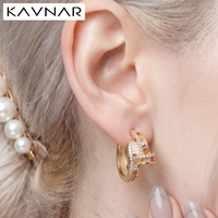 Boucles d'oreilles créoles KAVNAR en laiton plaqué or 14 carats avec zircon cubique, double couche entrelacée pour femmes