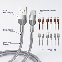 Câble de données USB-A vers Type-C à tête unique, 100W 5A, charge rapide, en nylon tressé, conducteur en cuivre pur, pour téléphones, tablettes et appareils quotidiens