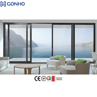 Pintu Geser Patio Kaca Aluminium Alloy Tahan Badai Anti Angin Anti Air Kedap Suara Kaca Tempered Ganda Eksterior