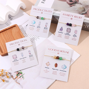 बेस्टोन डेन्टी ट्रेंडी सोने की बनी रस्सी क्रिस्टल कंगन जन्मदिन उपहार कार्ड ब्रैसलेट प्राकृतिक जैड पत्थर बेडेड ब्रेसलेट - Product Image 4