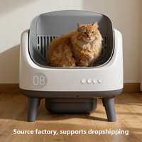 Bac à litière pour chat rond en plastique intelligent entièrement automatique 68L, silencieux, anti-pincement, autonettoyant, fermé, pour chats adultes, contrôle par application