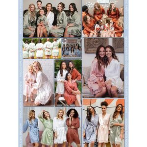 Bata de seda corta para mujer, estilo kimono, con cuello en V, manga farol, encaje satinado, para dormir, fiesta de bodas, dama de honor - Product Image 6