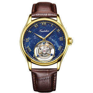 Montre de luxe pour homme avec tourbillon volant, bracelet en cuir de haute qualité 22 mm, cadran à chiffres romains, montres mécaniques tendance - Product Image 1