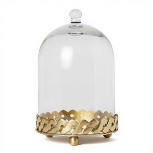 Support à gâteau en verre avec base en chaîne dorée, présentoir rond pour desserts, piédestal pour centre de table de mariage ou d'anniversaire - Product Image 1