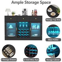 Meuble bar à vin en panneaux de bois écologiques avec éclairage LED, étagères réglables, rangement pour café et bar, pour la maison