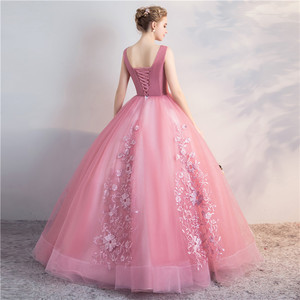 Tulle Dress Long Skirt Red Bean Paste Color 3D Floral Embroidery Stage Performance Women's Evening Gown - Product Image 3