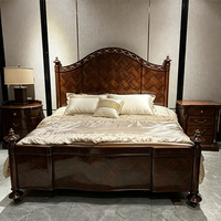 Lit de style américain antique sculpté, lit en bois massif, lit double, lit de mariage, pour la maison, la chambre et l'hôtellerie