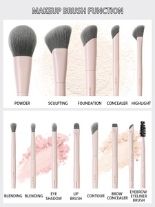 Pinceaux de maquillage cosmétiques à poils synthétiques doux, manche en bois rose, pinceaux pour le visage et les yeux, pour fond de teint en poudre, contour des sourcils - Product Image 5