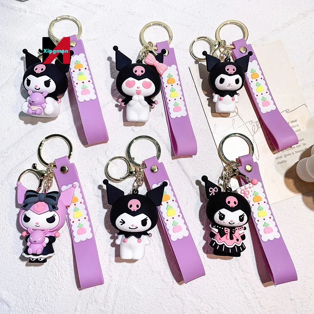 Lindo llavero de PVC 3D Kuromi Melody Sanrio llavero Kawaii dibujos animados perro de orejas grandes Cinnamoroll pingüino mujeres bolso colgante llavero