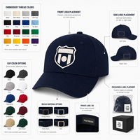 Gorra de béisbol al por mayor de algodón de 6 paneles con visera curva y bordado plano de escudo de fútbol, paquete para compradores de regalos deportivos con logotipo personalizado