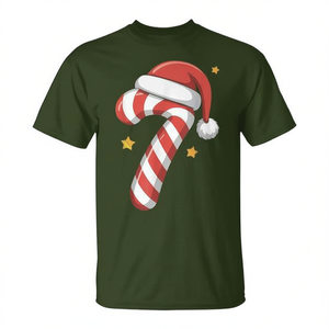 Camiseta navideña Candy Cane 7 con gorro de Papá Noel, unisex, para adultos, manga corta, cuello redondo, impresión digital, diseño navideño - Product Image 3