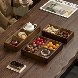 Boîte à collation en bois élégante <span class=keywords><strong>de</strong></span> style vintage à 9 compartiments, couleur noyer, plateau <span class=keywords><strong>de</strong></span> service décoratif divisé pour noix, bonbons et fruits - Product Image 1