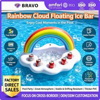 Bar à glace gonflable en PVC écologique arc-en-ciel, plateau à glace à 5 trous, porte-boissons flottant, taille personnalisable pour piscine, plage, fête d'été