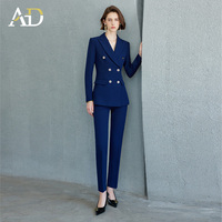 ODM OEM 2024 bleu foncé coupe ajustée bouton avant col en v blazers de bureau d'affaires luxe haut de gamme femmes travail costume et manteaux en gros