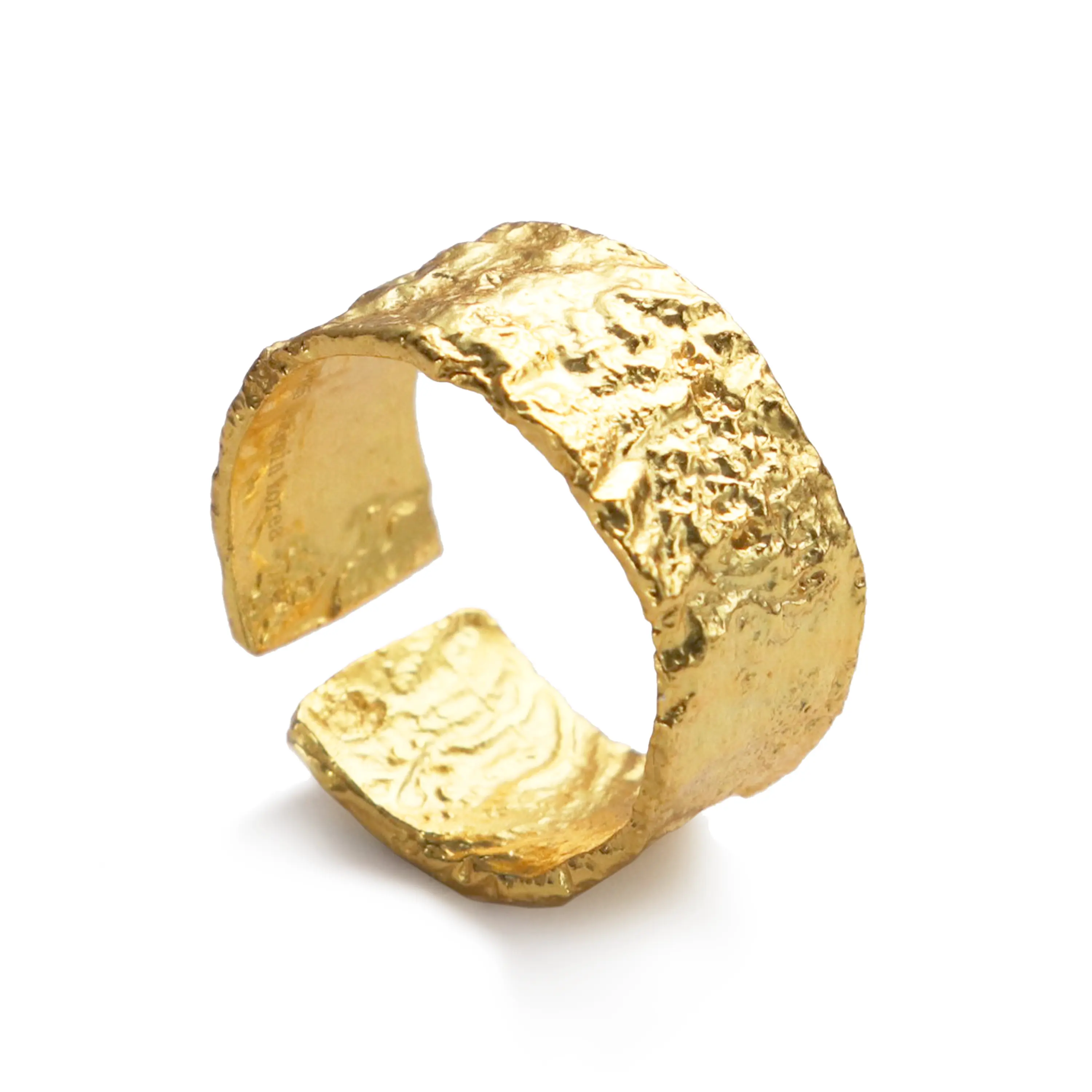 Chris Apri In stock 925 sterling silver gold plated hammered bumpy organic texture band adjustable rings