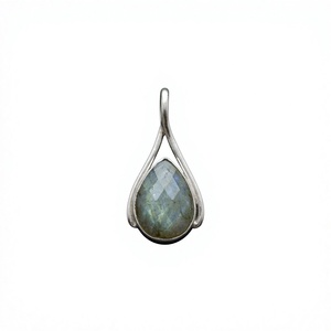 Famous Designer Elegant Women's Silver Pendant Necklace with Rainbow Moonstone Water <b>Drop</b> Shape for Anniversary - Product Image 1