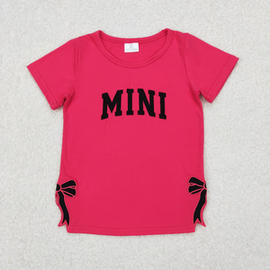 Vente en gros de tenues assorties maman et moi, t-shirts mignons avec broderie de lettres et nœud, tenues assorties maman et mini - Product Image 2