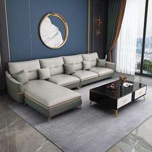 Ensemble de canapés modernes en forme de L, revêtement en tissu, rembourrage en mousse, meubles de salon en forme de U pour la décoration intérieure - Product Image 4